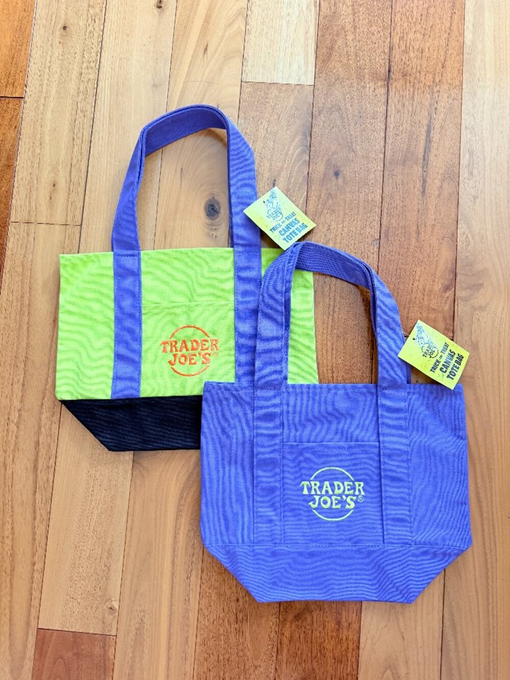Trader Joe’s Trick-or-Treat Mini Canvas Totes Set of 2 Purple Green NWT